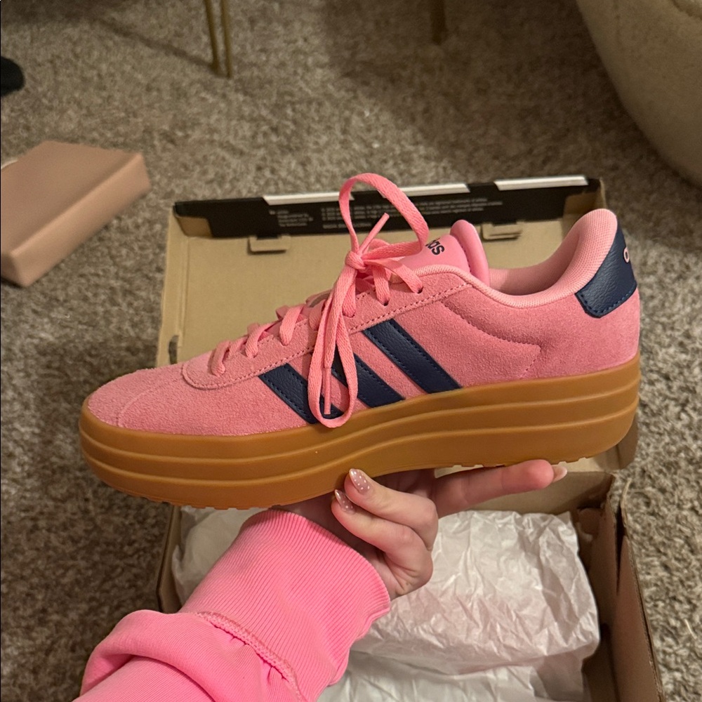 Adidas Women's Pink and Blue Sneakers - Picture 3 of 7